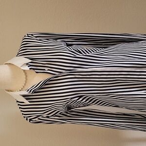 New York & Company Striped Navy and White Blouse